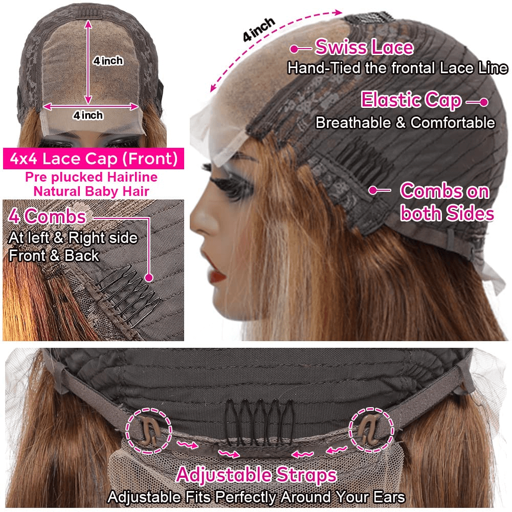 Ldjoy Wigs Highlight Body Wave Wig P4/27 Color 4x4 Transparent Lace Closure Wigs Human Hair for Black Women