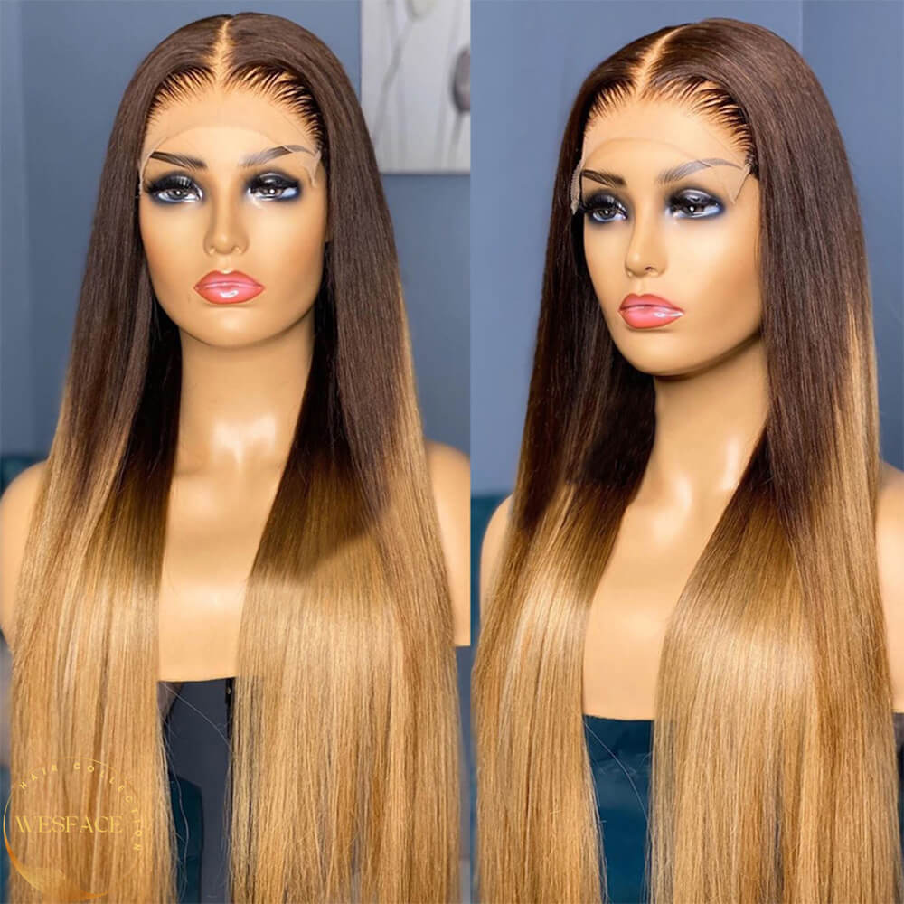 Ldjoy T2/27 Ombre Lace 13x4 Lace Front Wig pre plucked Glueless Highlight Ombre Long Straight Lace Front Wigs