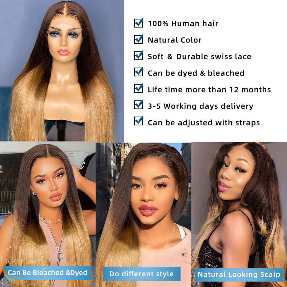 Ldjoy T2/27 Ombre Lace 13x4 Lace Front Wig pre plucked Glueless Highlight Ombre Long Straight Lace Front Wigs