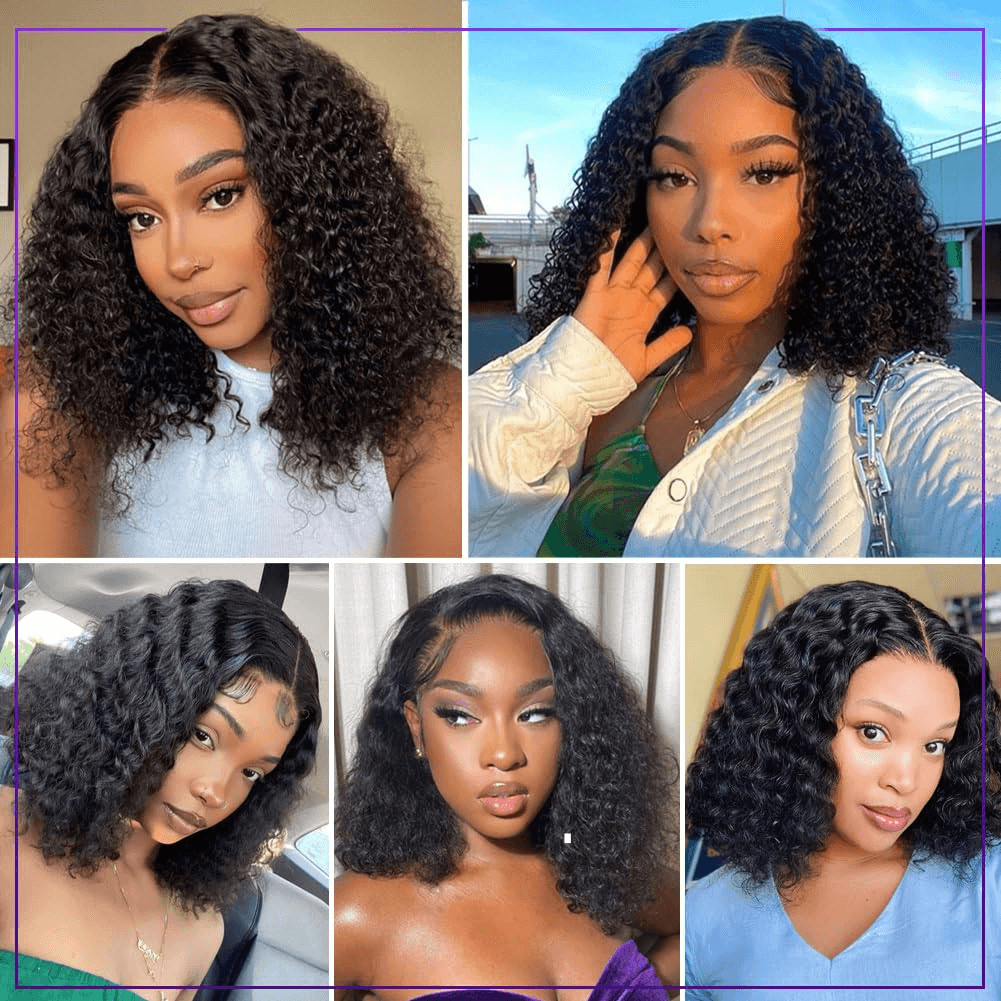 Ldjoy Wigs Glueless Curly Wigs Human Hair Pre Plucked Curly BOB Wig Human Hair 4x4 Lace Closure Wigs Human Hair Wigs for Black Women