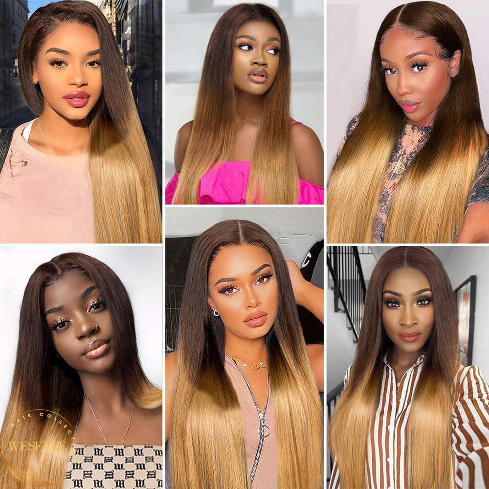 Ldjoy T2/27 Ombre Lace 13x4 Lace Front Wig pre plucked Glueless Highlight Ombre Long Straight Lace Front Wigs