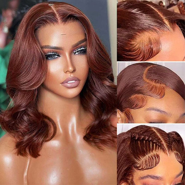 Reddish Auburn Color Bob Body Wave Human Hair Color For Dark Skins 13x4 Lace Front Wigs