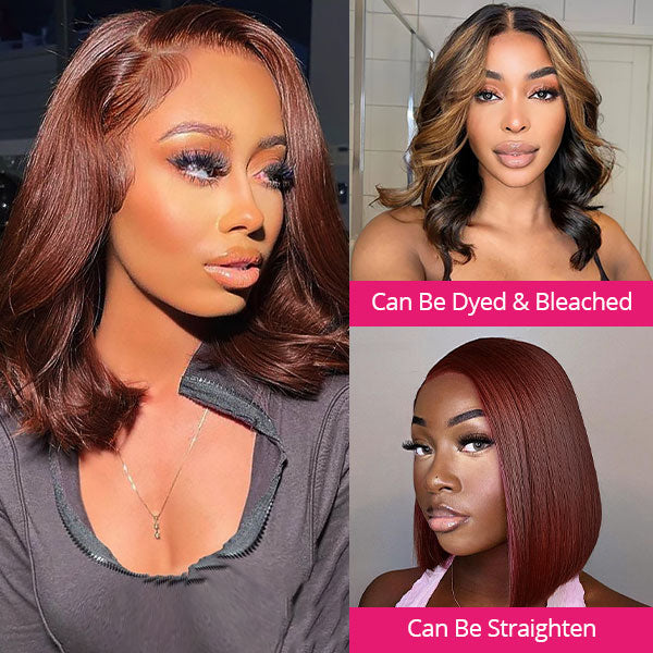 Reddish Auburn Color Bob Body Wave Human Hair Color For Dark Skins 13x4 Lace Front Wigs