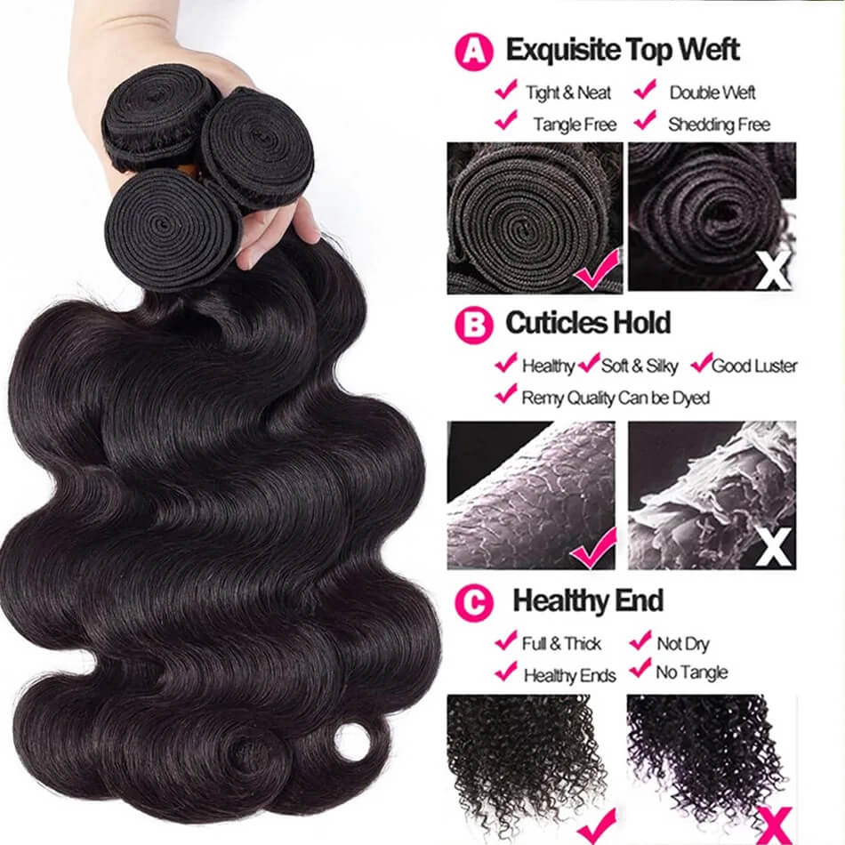 Ldjoy Body Wave Virgin Hair 3 Bundles With 13x4 Frontal Free Part