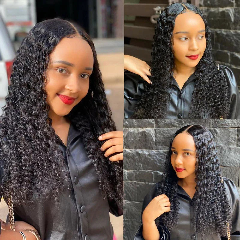 Ldjoy Deep Wave T Part Wig Natural Black Human Hair Wig 180% Density