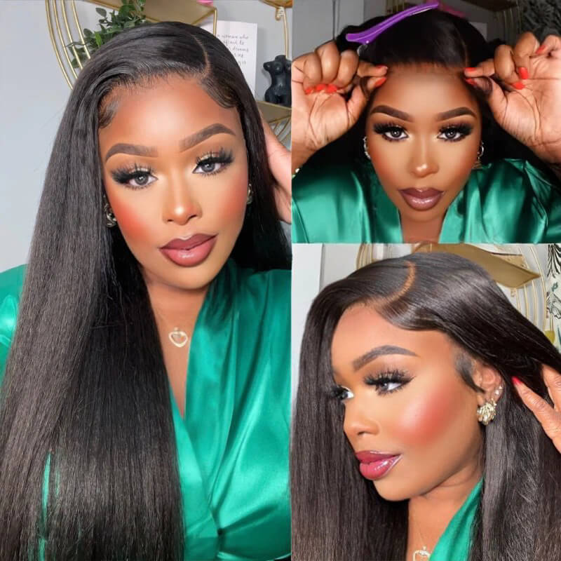 Ldjoy 16-30 Inch Kinky Straight Pre Cut Glueless Wig 5x5/ 4x6 HD Lace Closure Wig Natural Black Human Virgin Hair