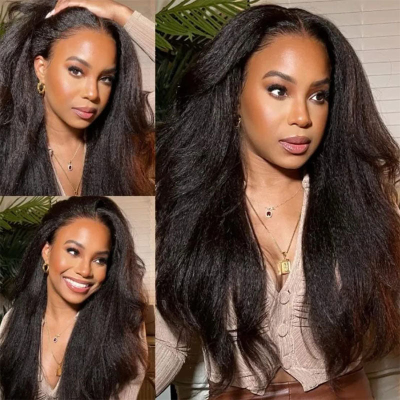 Ldjoy Kinky Straight T Part Wig Natural Black Human Virgin Hair For Women 180% Density