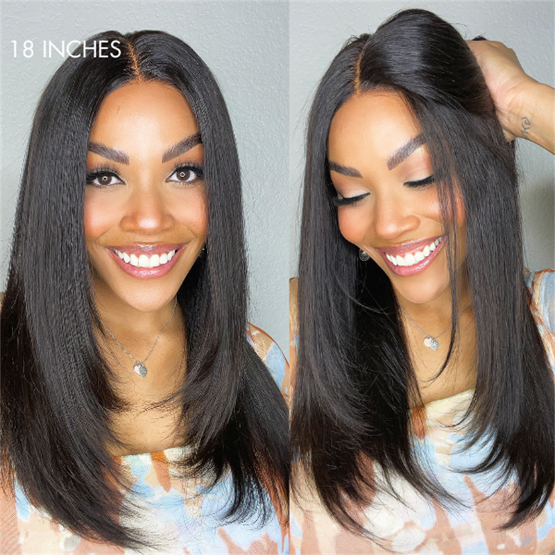 Ldjoy Layered Cut Straight 5x5 Lace Closure Wig Natural Black Human Hair Wig