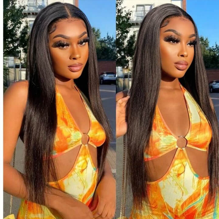 Ldjoy Straight T Part Wig/13x4 Lace Front Natural Black Human Hair Wig For Women 180% Density