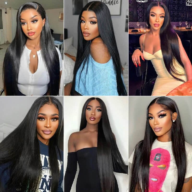 Ldjoy Straight T Part Wig/13x4 Lace Front Natural Black Human Hair Wig For Women 180% Density