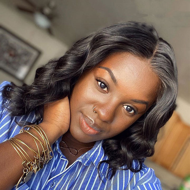 Ldjoy Body Wave Bob 13x4 Lace Front Wig Natural Black Human Hair Wig