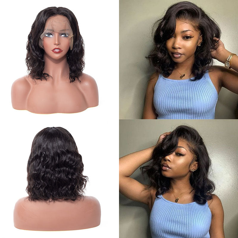 Ldjoy Body Wave Bob 13x4 Lace Front Wig Natural Black Human Hair Wig