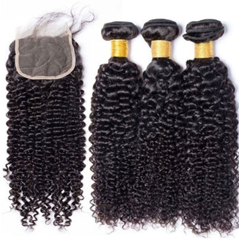Ldjoy Curly 3 Pcs Bundles Hair Weft With 4x4 Lace Closure Human Virgin Hair