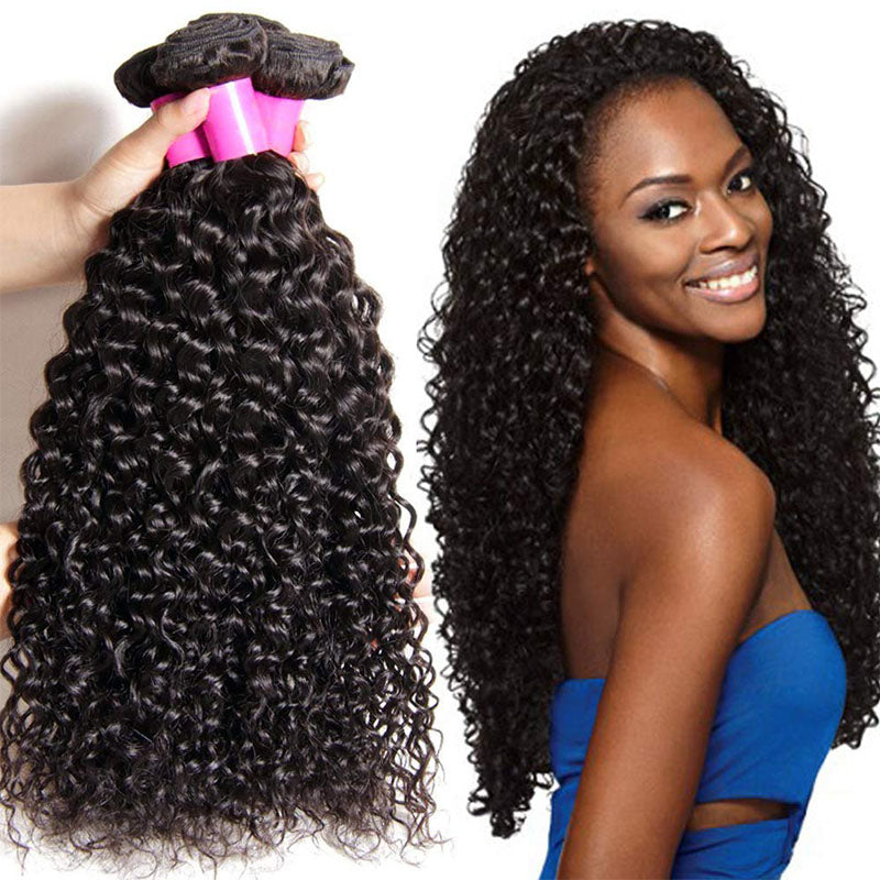 Ldjoy Curly 4 Pcs Bundles Hair Weft Natural Color Human Virgin Hair