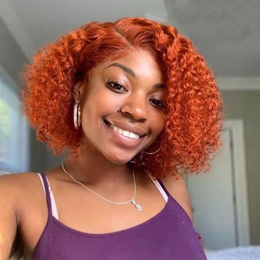 Ldjoy Deep Curly 210% Density Ginger Orange Color 13x4 Lace Bob Wig