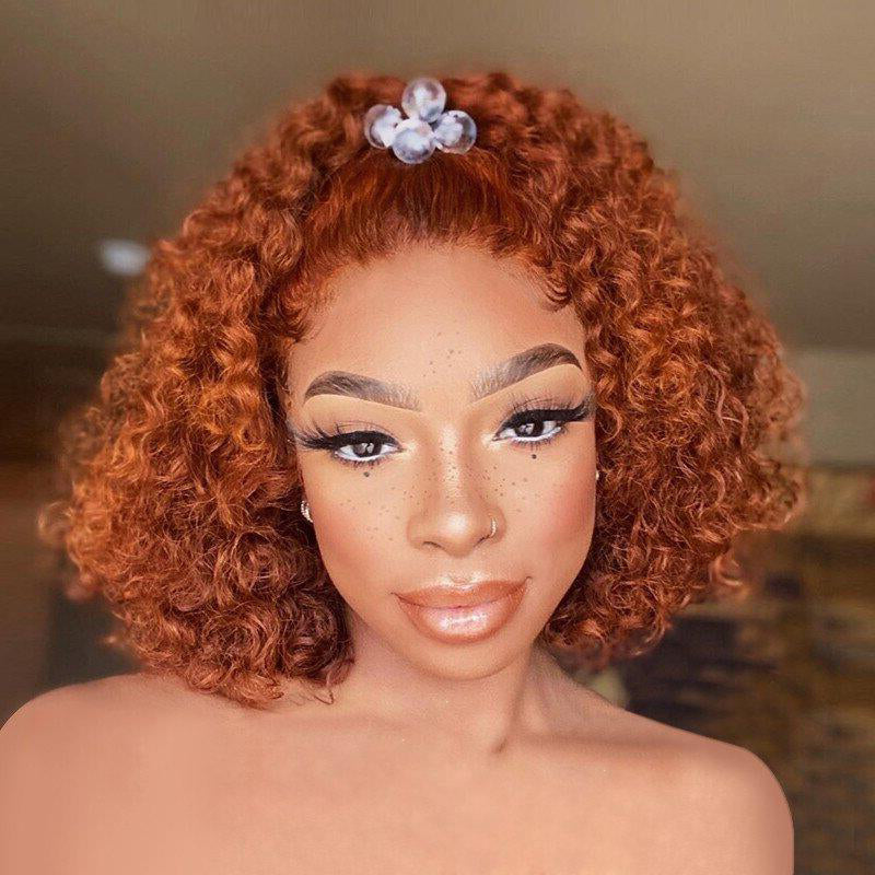 Ldjoy Deep Curly 210% Density Ginger Orange Color 13x4 Lace Bob Wig