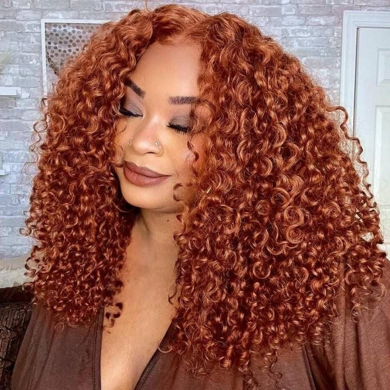 Ldjoy Deep Curly 210% Density Ginger Orange Color 13x4 Lace Bob Wig
