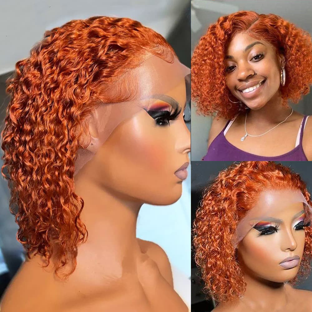 Ldjoy Deep Curly 210% Density Ginger Orange Color 13x4 Lace Bob Wig