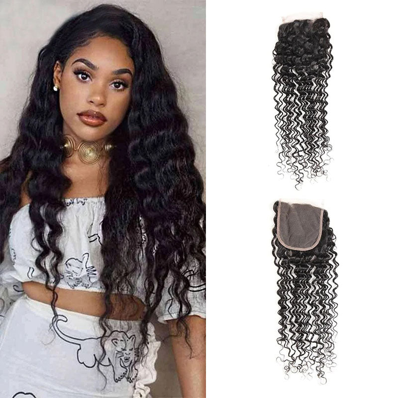 Ldjoy Deep Wave 1 Pcs Lace Closure Natural Black Human Hair