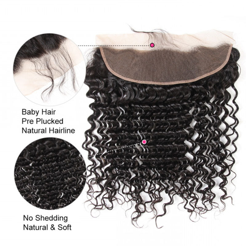 Ldjoy Deep Wave 1 Pcs Lace Frontal Natural Black Human Virgin Hair