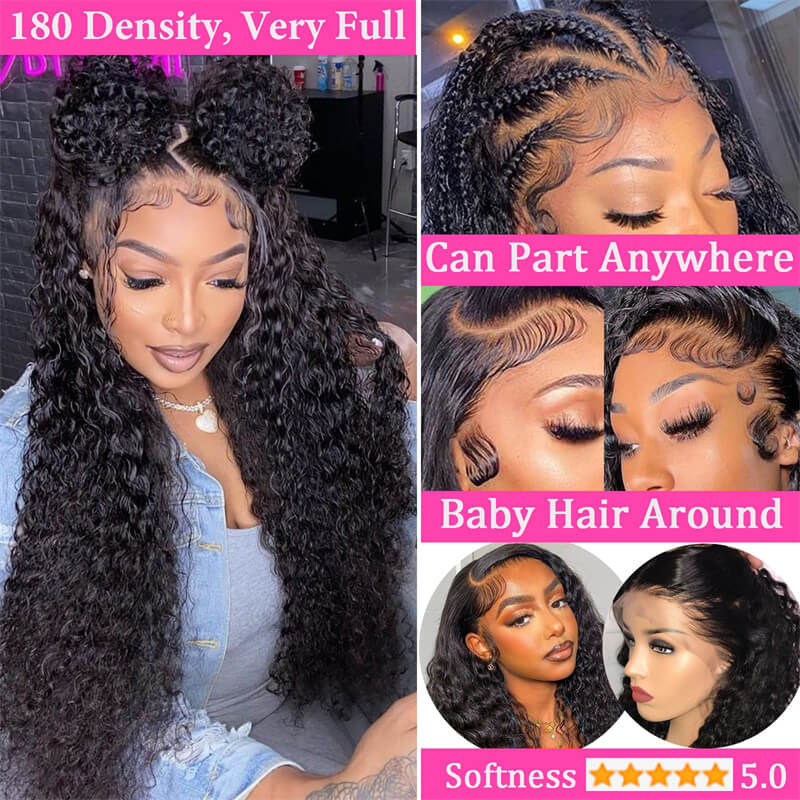 Ldjoy Deep Wave 13x6 HD Lace Front Wig Natural Black Human Hair Wig