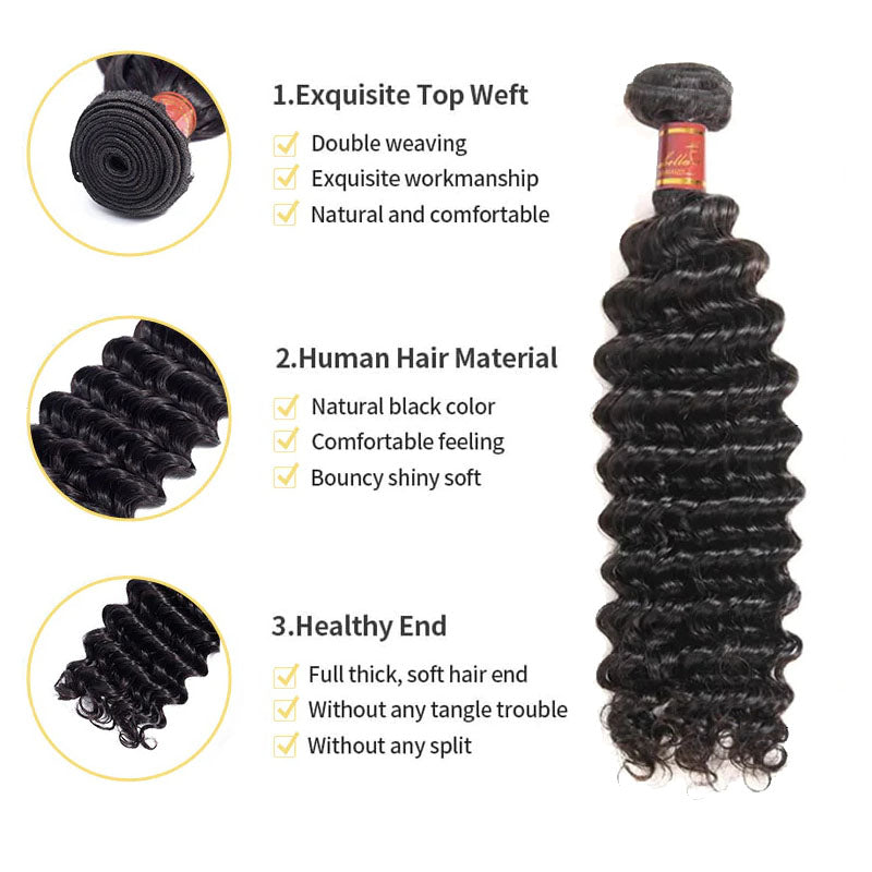 Ldjoy Deep Wave 3 Bundles Hair Weft With 4x4 Lace Closure Human Hair