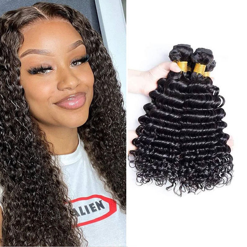 Ldjoy Deep Wave 3 Bundles Hair Weft With 4x4 Lace Closure Human Hair