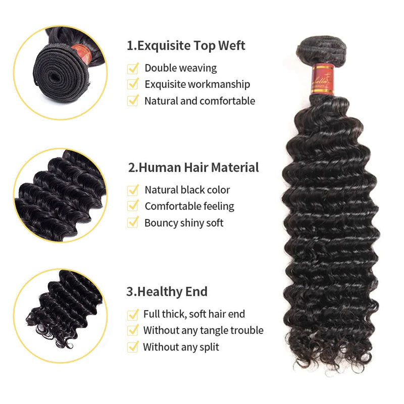 Ldjoy Deep Wave 3 Bundles Unprocessed Virgin Human Hair Weave