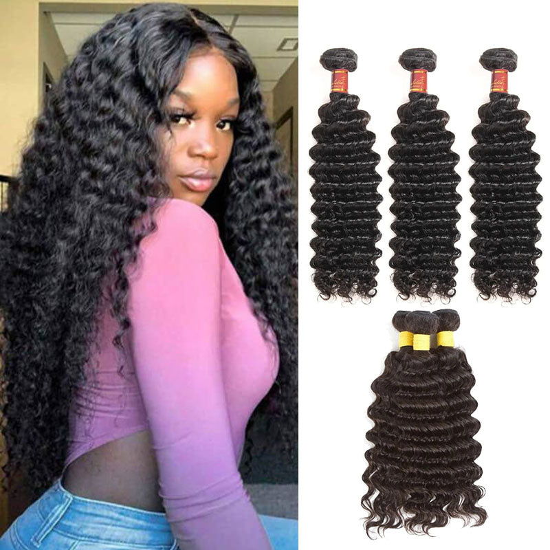Ldjoy Deep Wave 3 Bundles Unprocessed Virgin Human Hair Weave