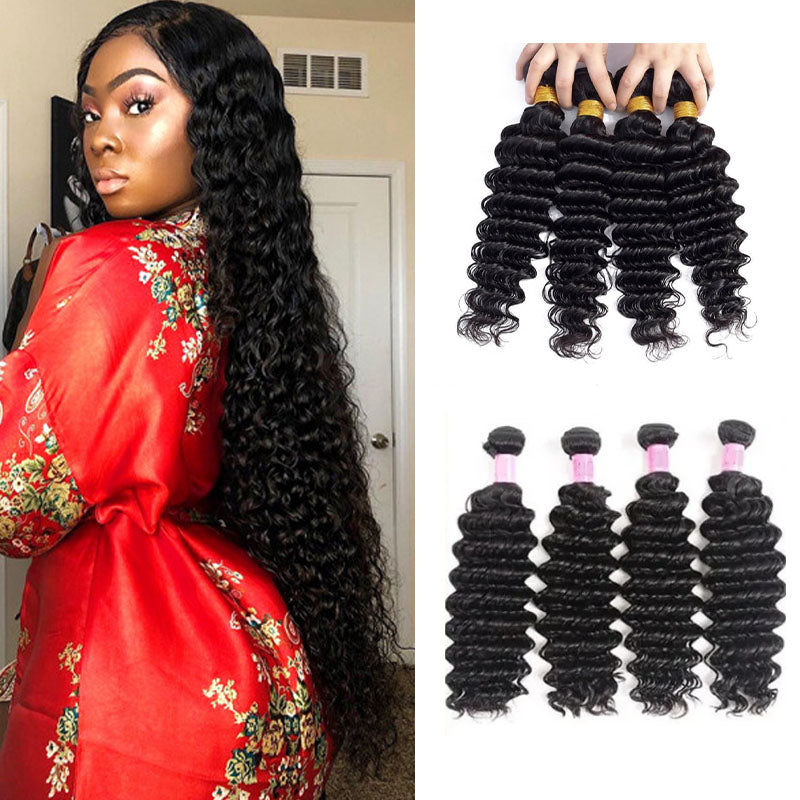 Ldjoy Deep Wave 4 Bundles Natural Black Unprocessed Virgin Human Hair