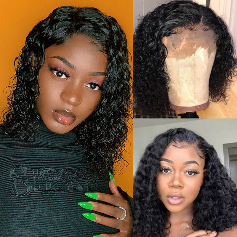 Ldjoy Deep Wave 13x6 Lace Front Bob Wig Natural Black Human Hair Wig For Women