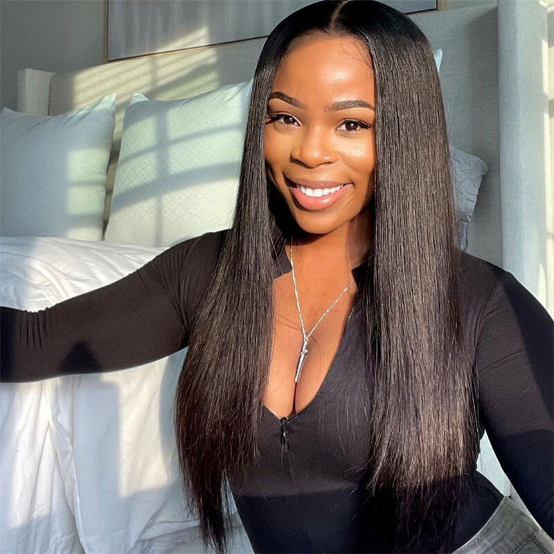 6x6 Lace Closure Straight 180% Density Human Hair Natural Black Wigs