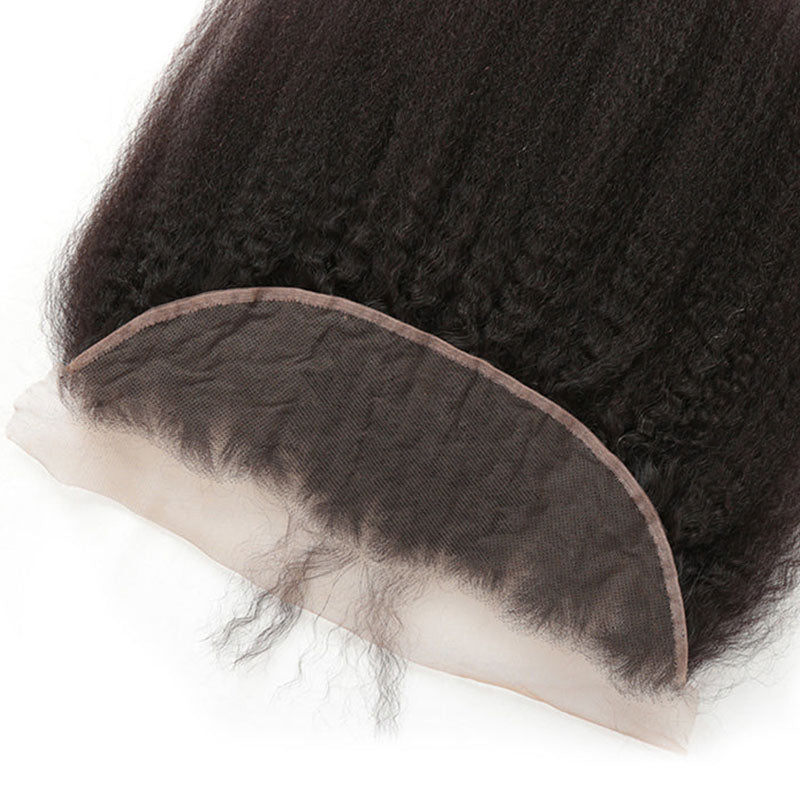 Ldjoy Kinky Straight 3 Pcs Bundles Hair Weft With 13x4 Lace Frontal Natural Black Human Hair