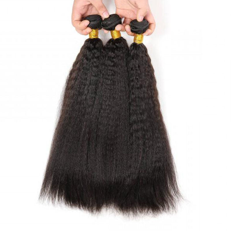 Ldjoy Kinky Straight 14-30 Inch 3 Pcs Bundles Natural Black Human Hair