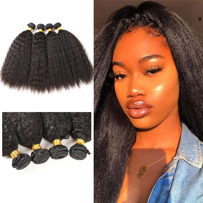 Ldjoy Kinky Straight 4 Pcs Bundles Natural Black Human Hair
