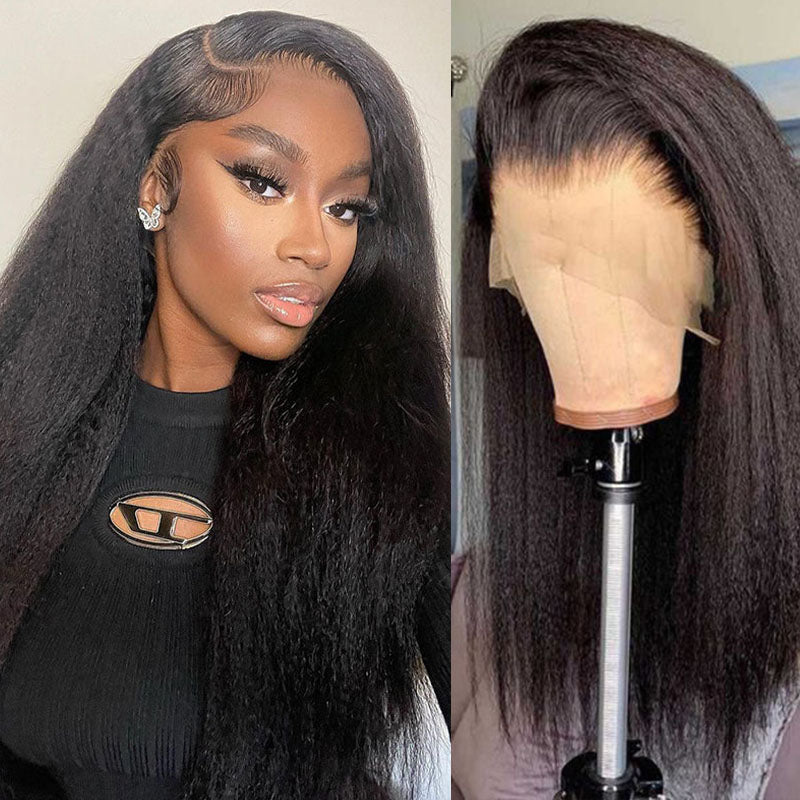Ldjoy Kinky Straight 4x4 Lace Closure Wig Natural Black Human Hair Wig