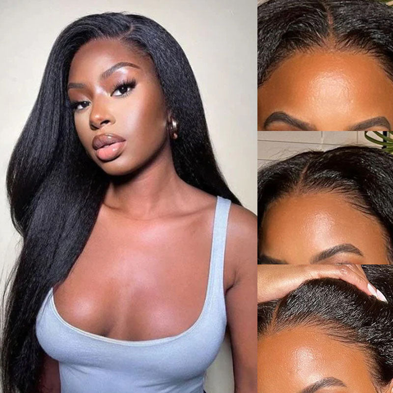 Ldjoy Kinky Straight 4x4 Lace Closure Wig Natural Black Human Hair Wig