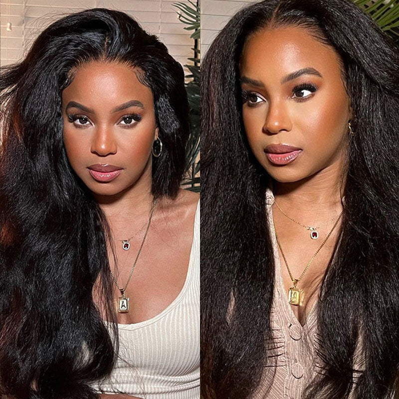 Ldjoy Kinky Straight 4x4 Lace Closure Wig Natural Black Human Hair Wig