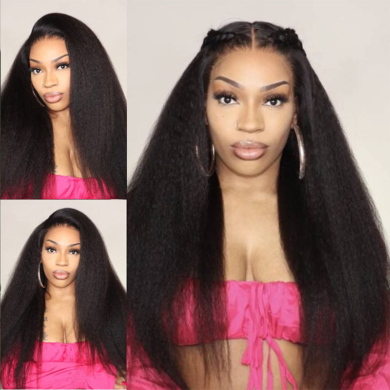 Ldjoy Kinky Straight T Part Wig Natural Black Human Virgin Hair For Women 180% Density