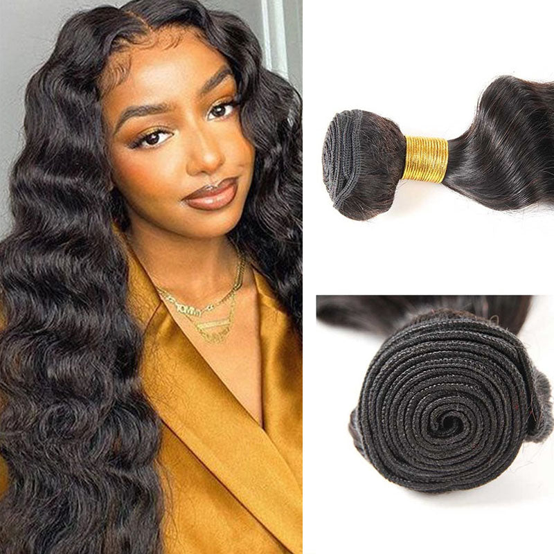 Ldjoy Loose Deep Wave 1 Pcs Bundle Natural Black Human Virgin Hair