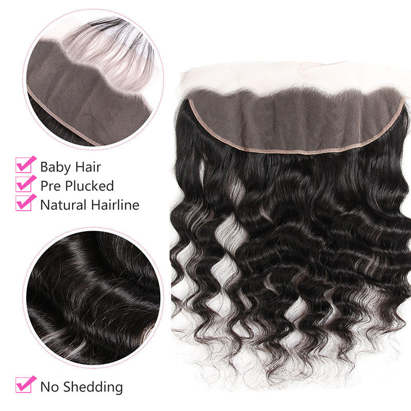 Ldjoy Loose Deep Wave 1 Pcs 13x4 Lace Frontal Natural Black Human Virgin Hair