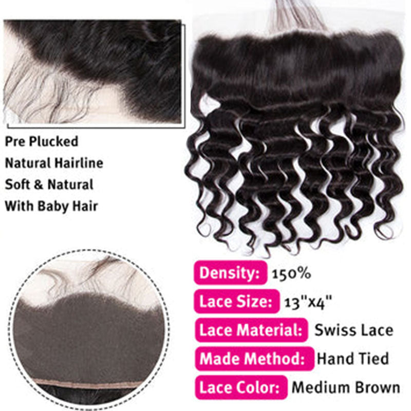 Ldjoy Loose Deep Wave 1 Pcs 13x4 Lace Frontal Natural Black Human Virgin Hair