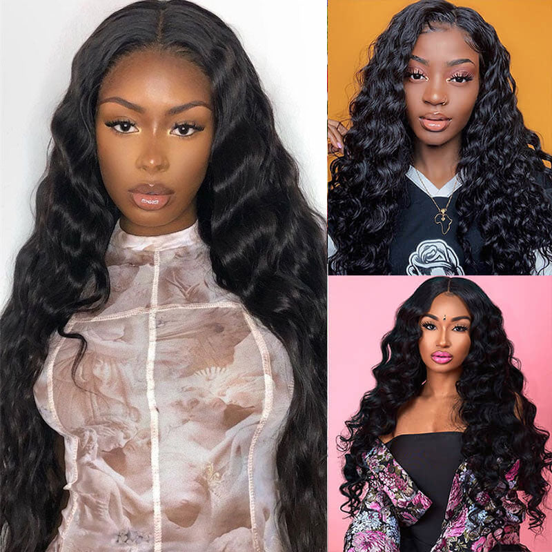 Ldjoy Loose Deep Wave 3 Pcs Bundles Hair Weft With 4x4 Lace Closure Natural Black Human Virgin Hair