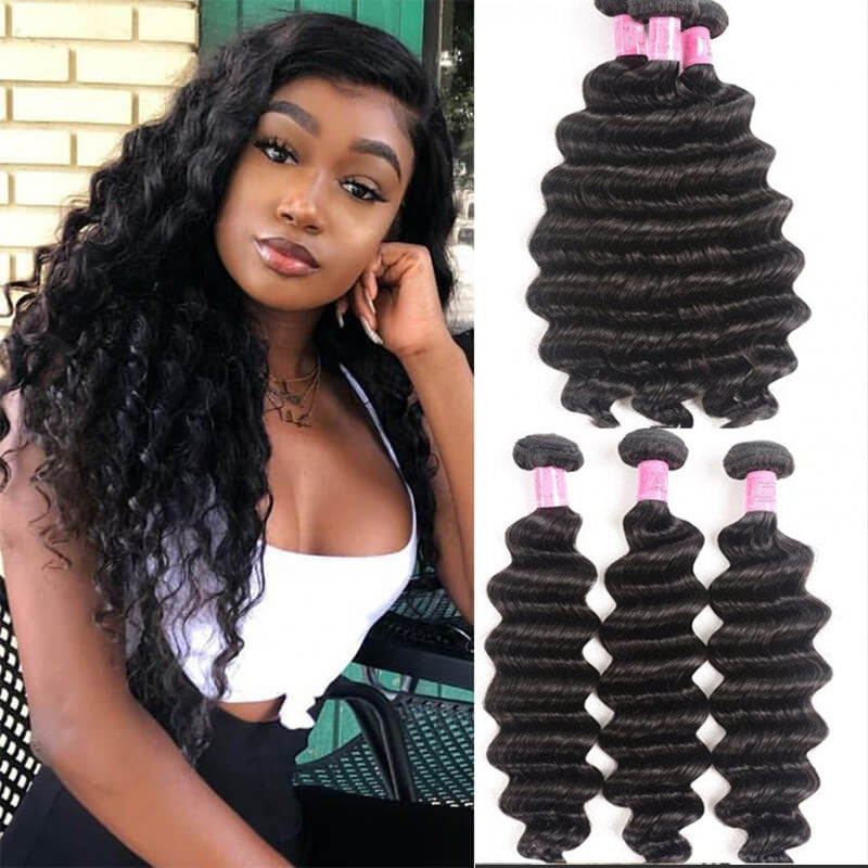 Ldjoy Loose Deep Wave 3 Pcs Bundles Hair Weft With 4x4 Lace Closure Natural Black Human Virgin Hair