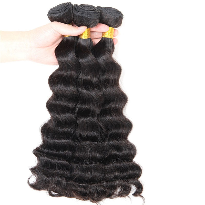 Ldjoy Loose Deep Wave 3 Pcs Bundles Natural Black Human Virgin Hair