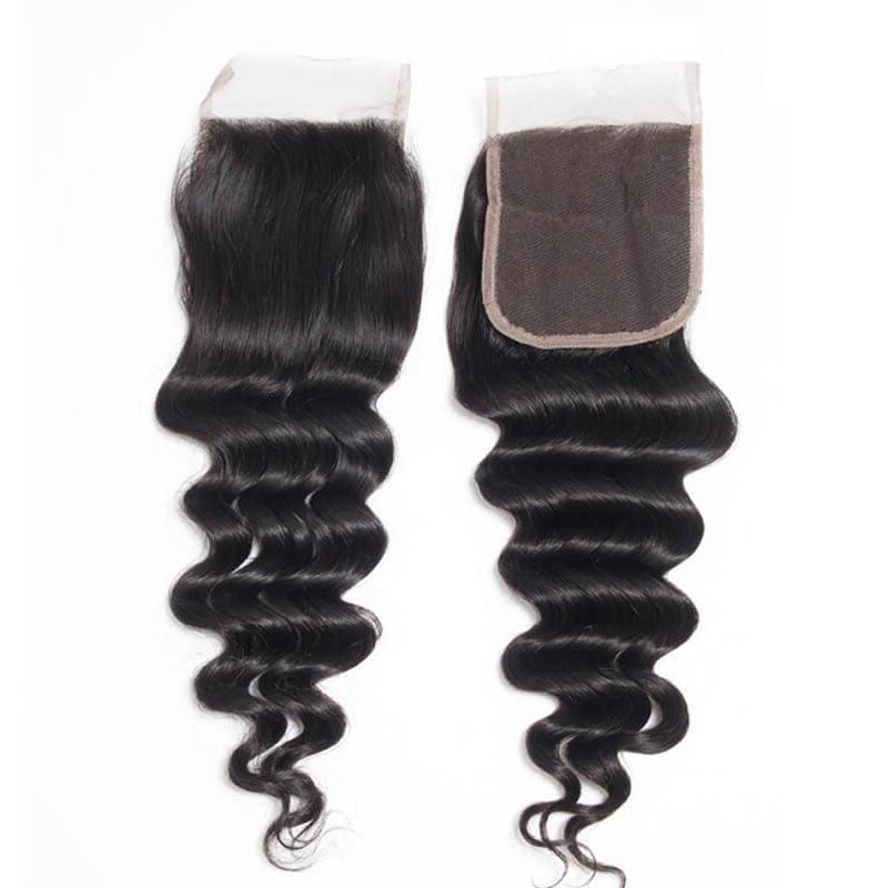 Ldjoy Loose Deep Wave 4 Pcs Bundles Hair Weft With 4x4 Lace Closure Natural Black Human Virgin Hair