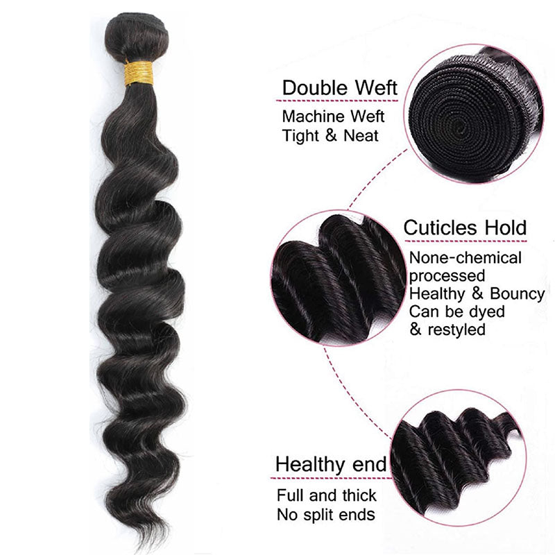 Ldjoy Loose Deep Wave 4 Pcs Bundles Hair Weft Natural Black Human Virgin Hair