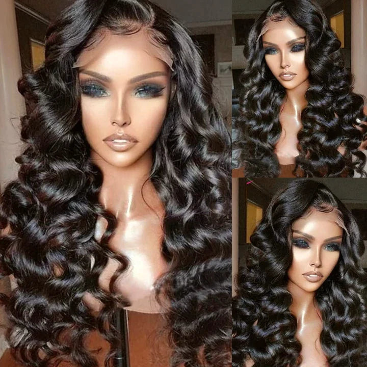Ldjoy Loose Deep Wave 4x4 Lace Closure Wig Natural Black Human Hair Wig