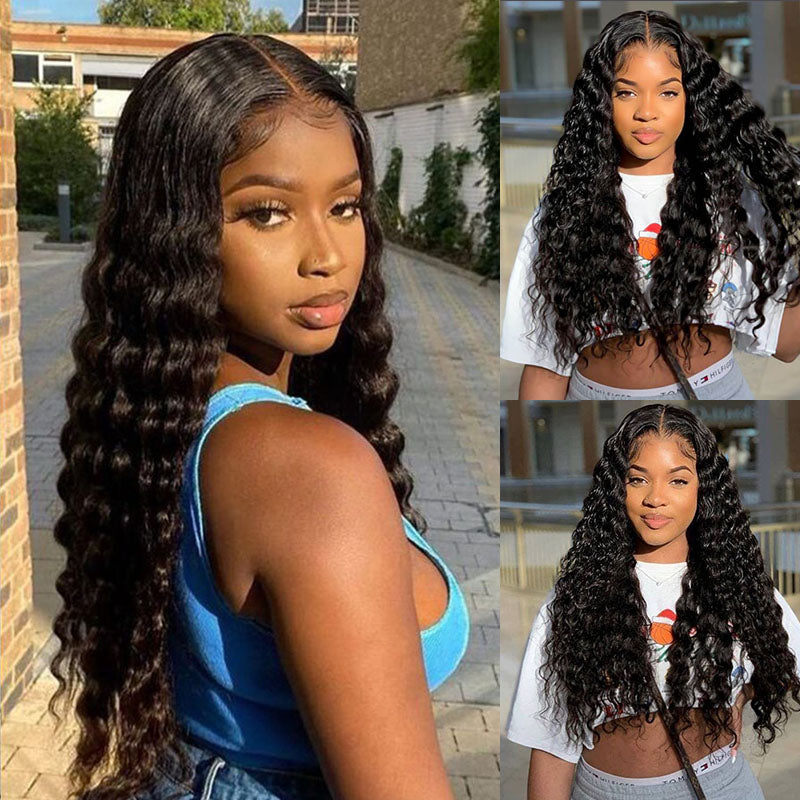 Ldjoy Loose Deep Wave 5x5 Lace Closure Wig Natural Black Human Hair Wig