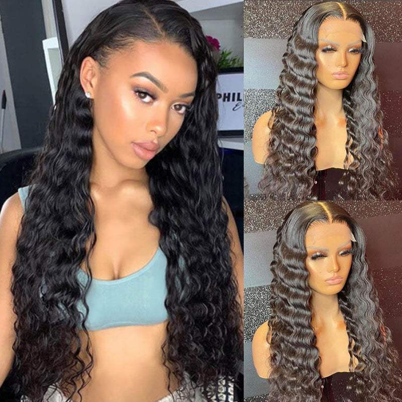 Ldjoy Loose Deep Wave 5x5 Lace Closure Wig Natural Black Human Hair Wig